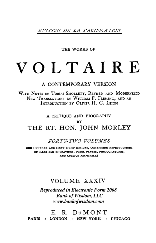 The Works of Voltaire, Vol. 34 of 42 vols + INDEX volume 43